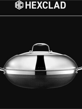 HexClad Stainless Steel Nonstick Wok with Lid - Silver